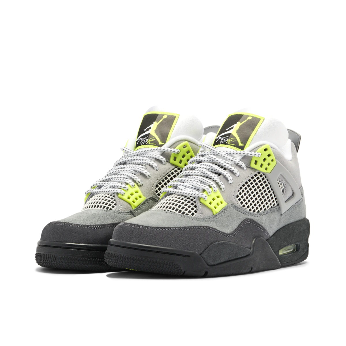 Lime green shop and grey jordans