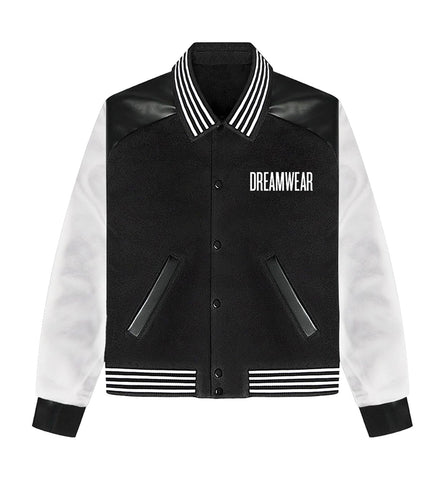 DREAMWEAR LEATHER VARSITY 'BOMBER JACKET 'WHITE