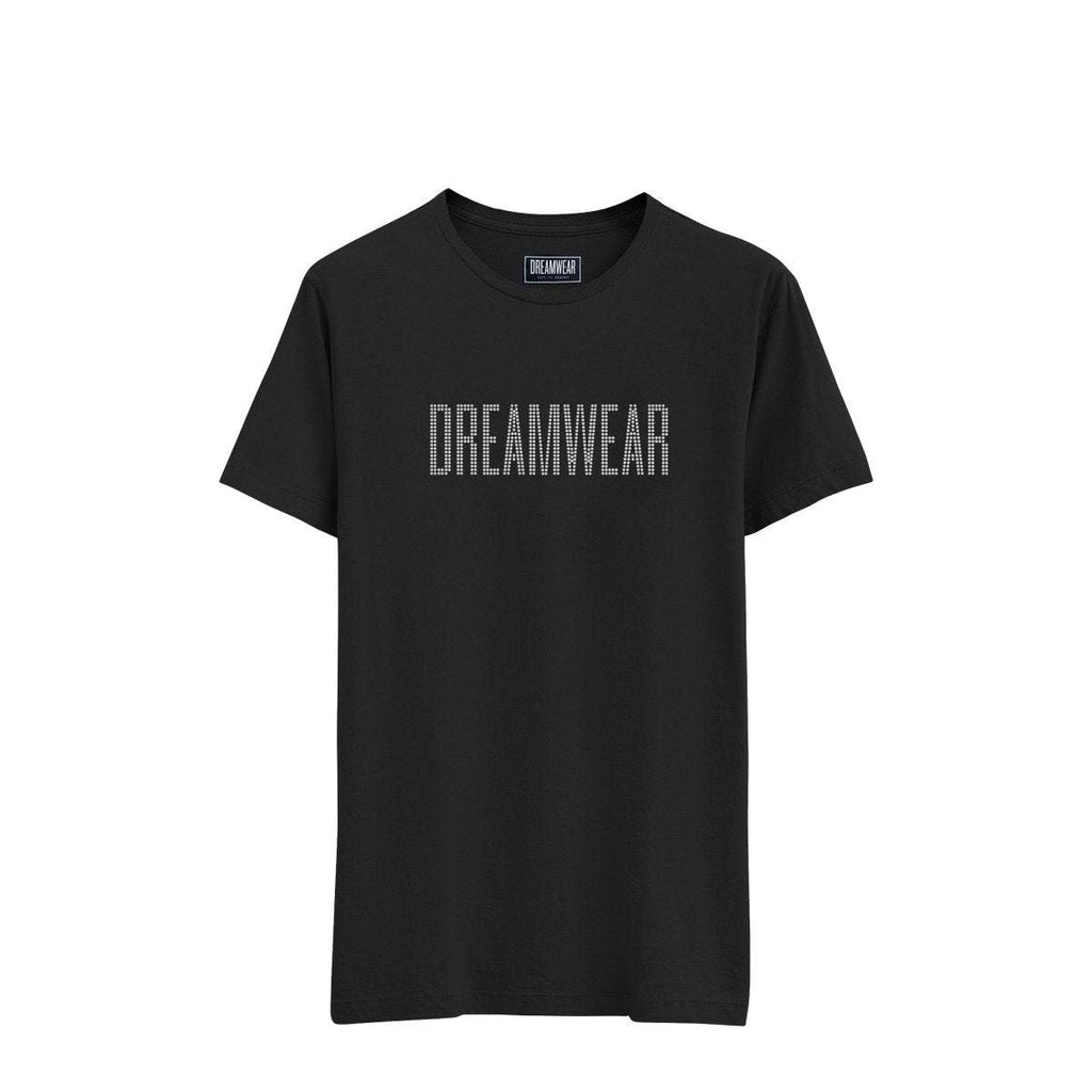 RHINESTONE EMBELLISHED BLACK T - SHIRT – UNISEX CASUAL CREW NECK - DREAMWEAR