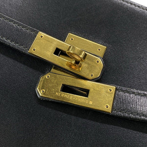HERMES Kelly Sport GM Black Box Calf Circle X Shoulder Bag Pre-Loved