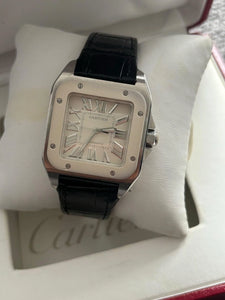 Cartier Santos 100 Medium Steel White Rubber Automatic Watch - PRE-LOVED