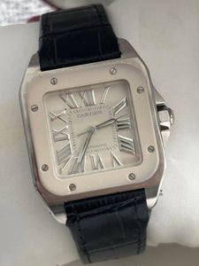 Cartier Santos 100 Medium Steel White Rubber Automatic Watch - PRE-LOVED
